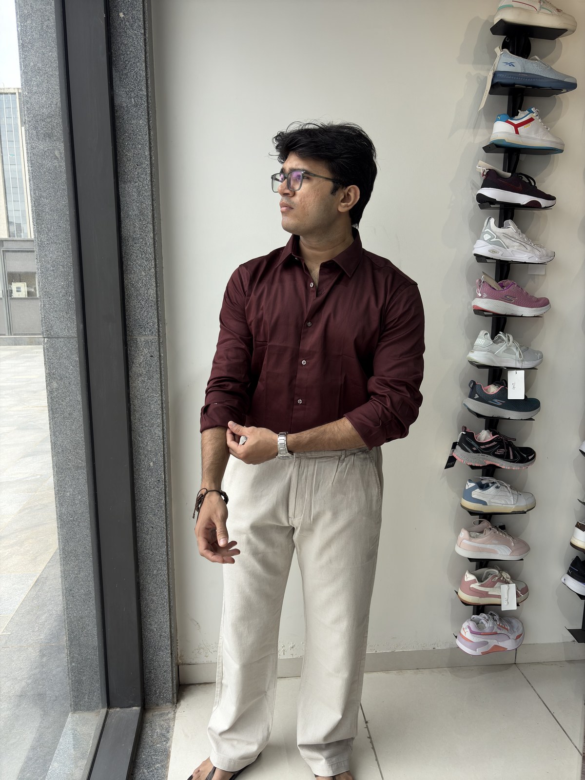 Royal Burgundy Supima Spread Collar Shirt angle 4