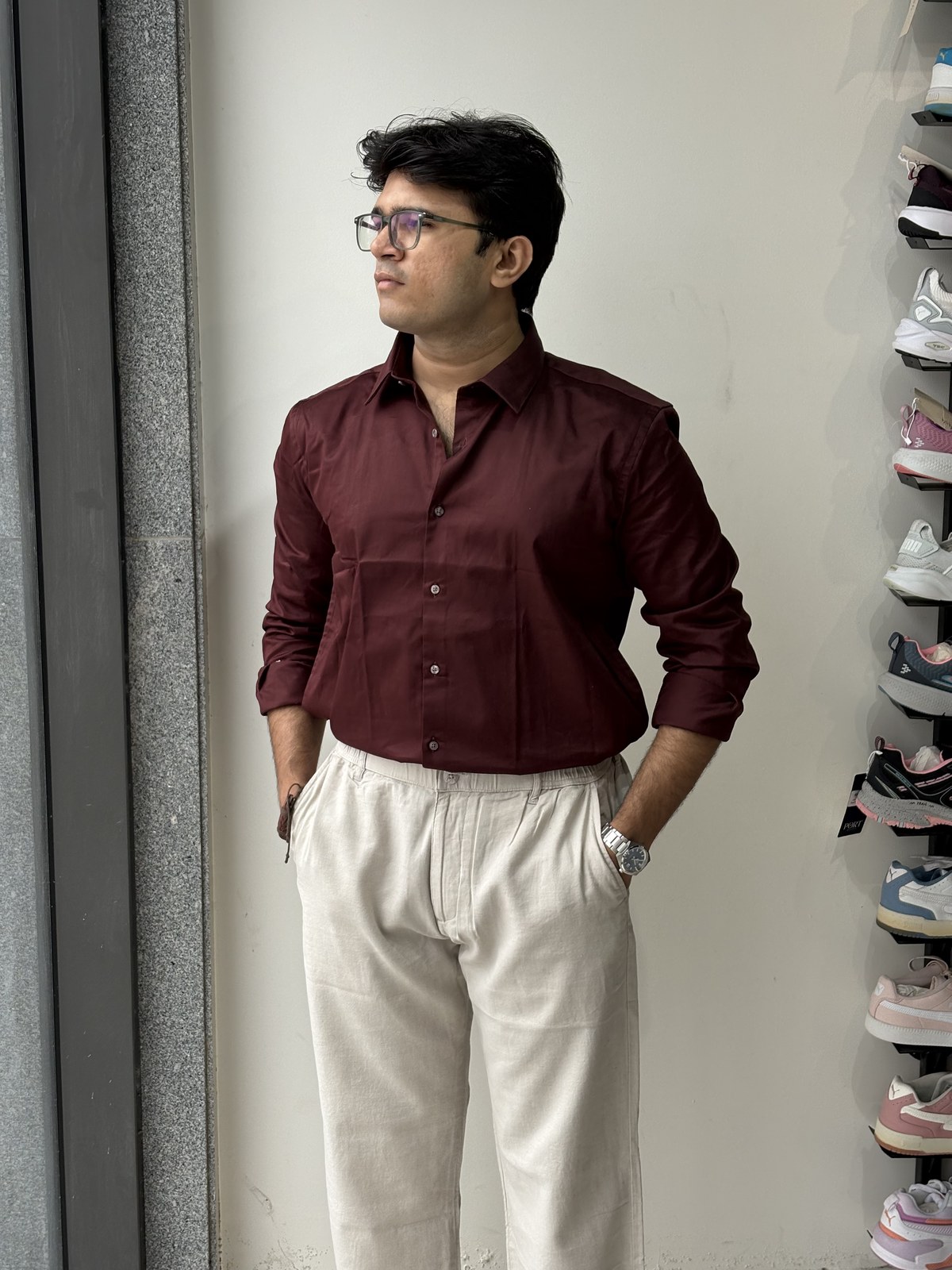 Royal Burgundy Supima Spread Collar Shirt angle 7