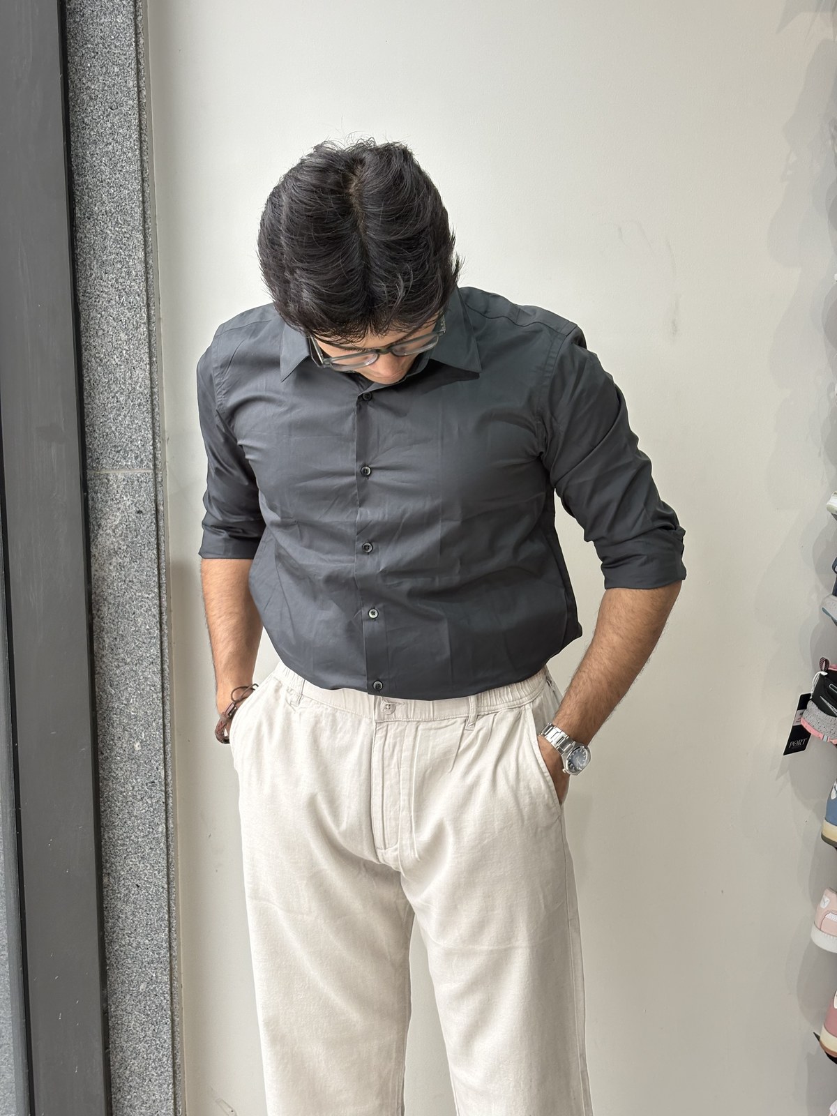 Charcoal Slate Textured Dobby Shirt angle 3