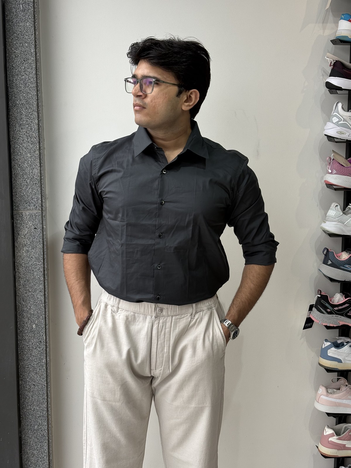 Charcoal Slate Textured Dobby Shirt angle 4