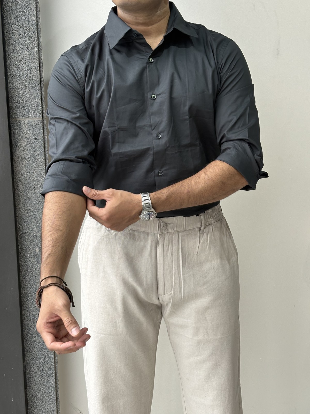 Charcoal Slate Textured Dobby Shirt angle 6