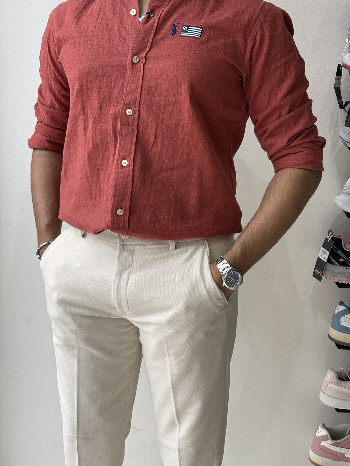 Terracotta Rust Normandy Linen Casual Shirt angle 7