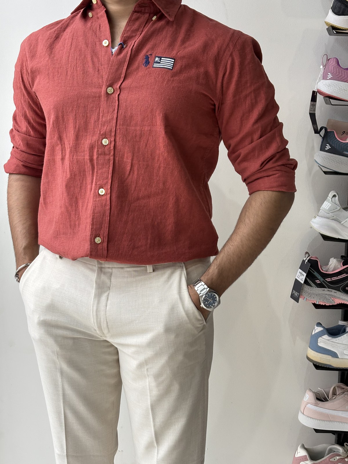 Terracotta Rust Normandy Linen Casual Shirt angle 8