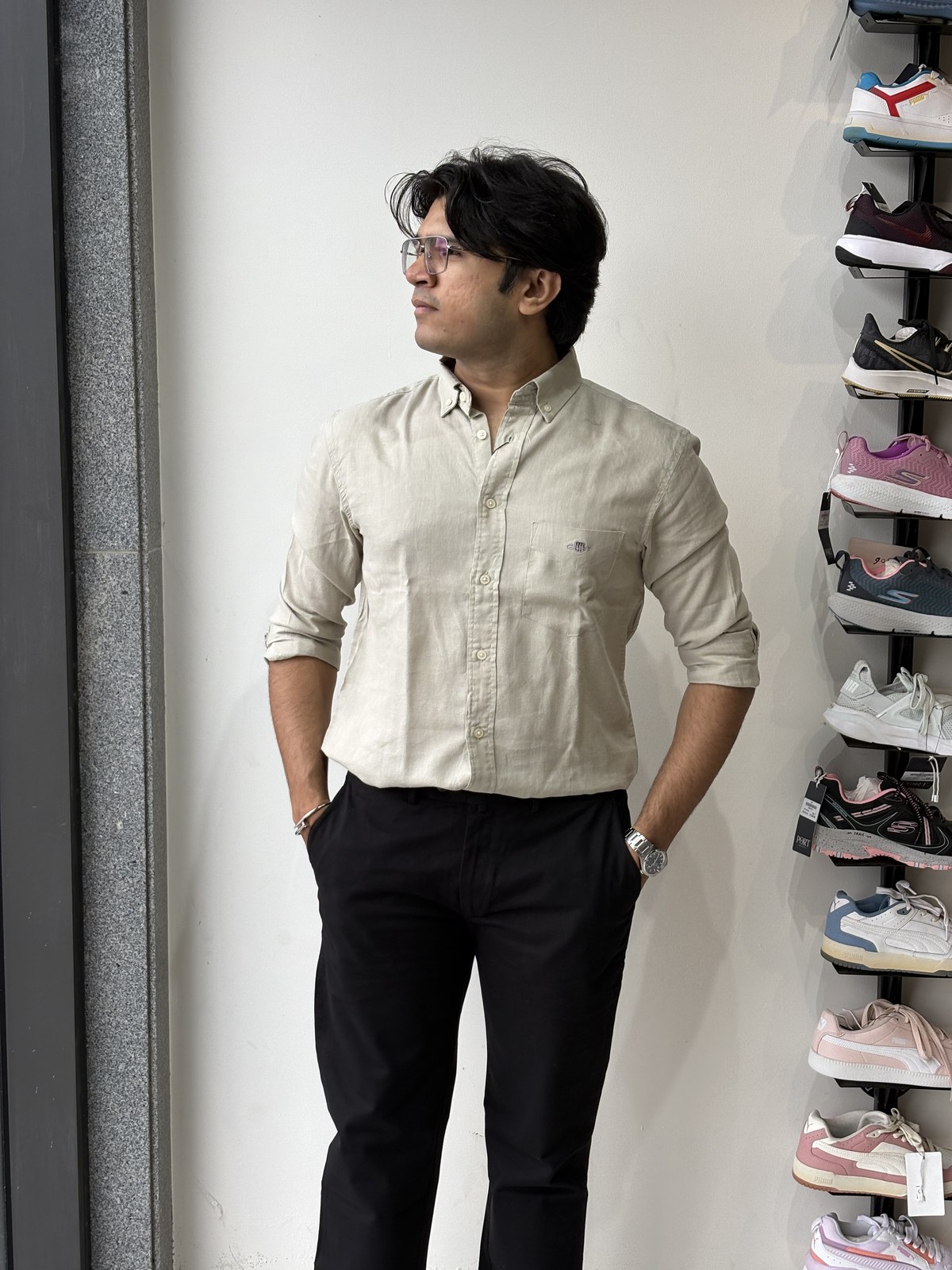 Sand Ecru Relaxed Cotton-Linen Shirt angle 3