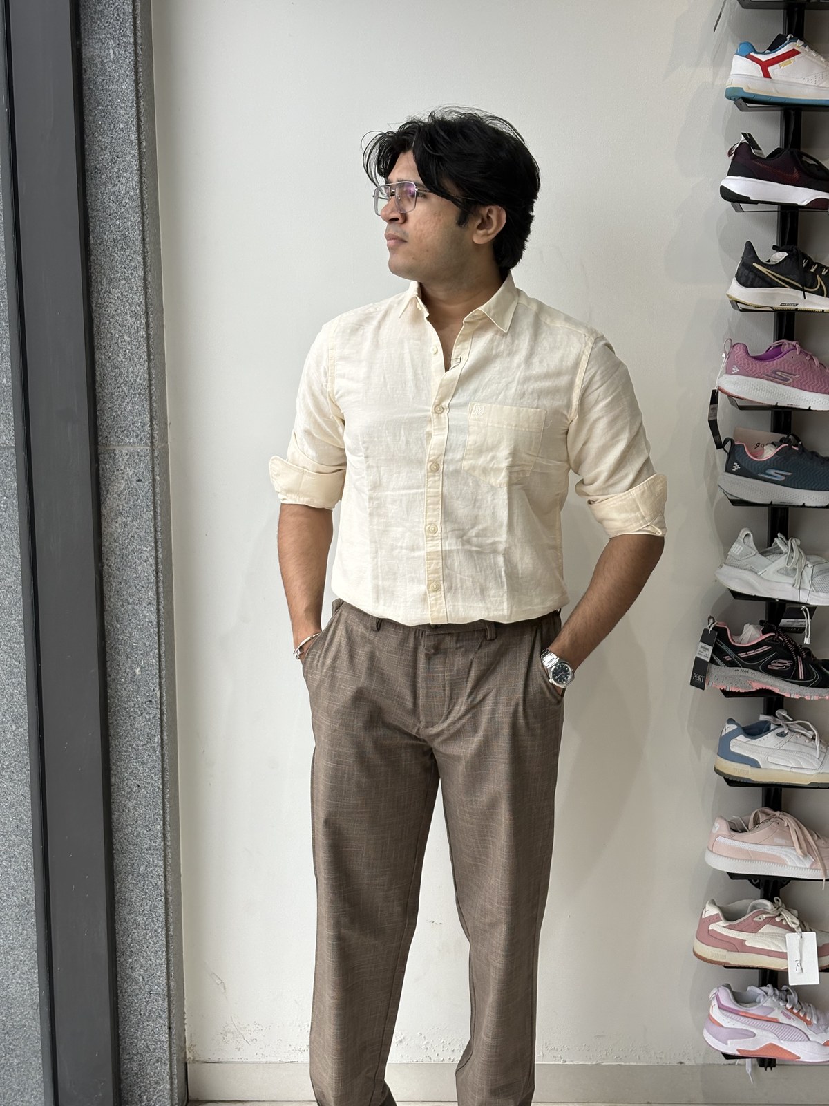Sand Ecru Relaxed Cotton-Linen Shirt angle 9