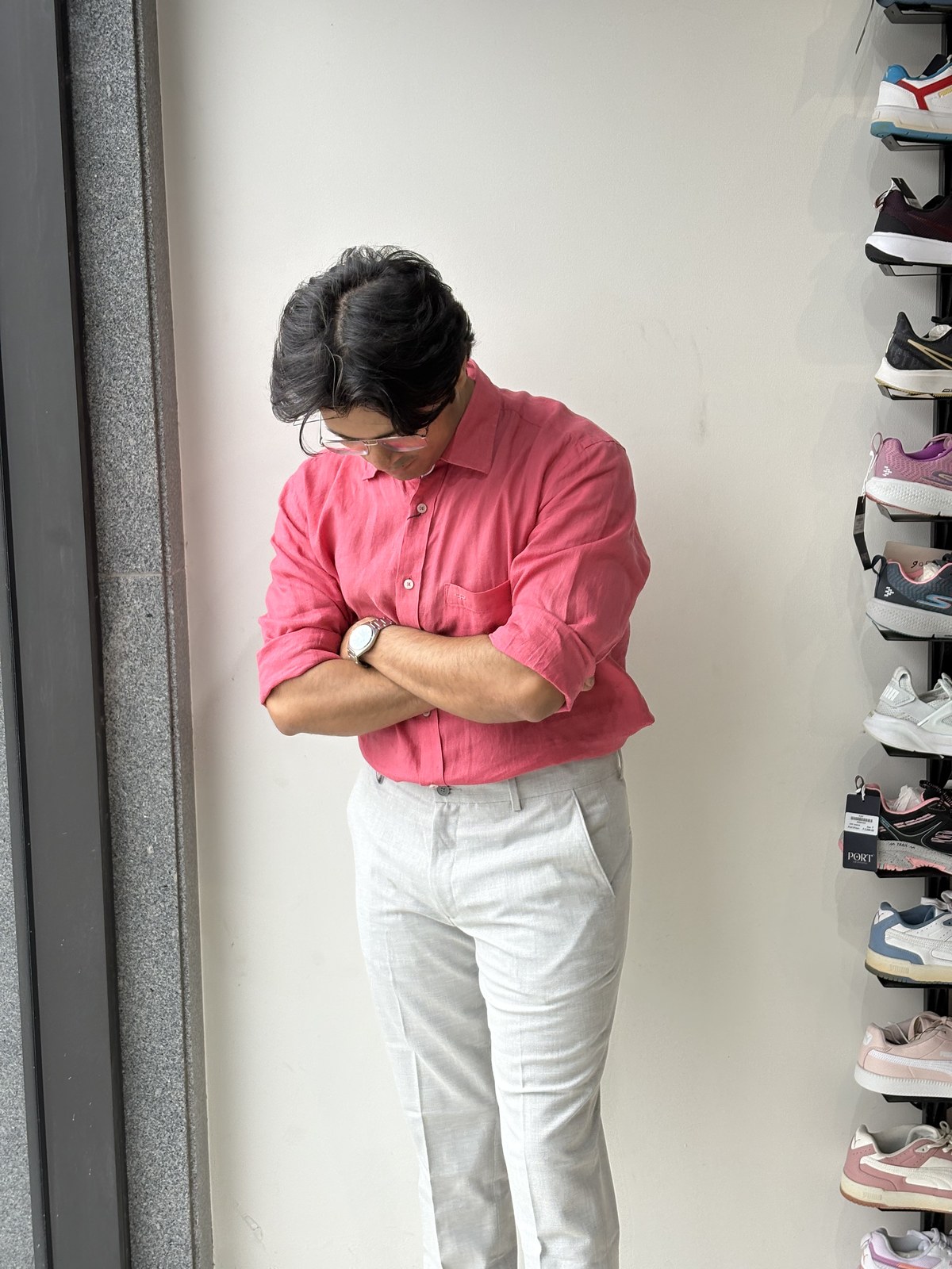 Dusty Rose Mandarin Collar Cotton Shirt angle 2