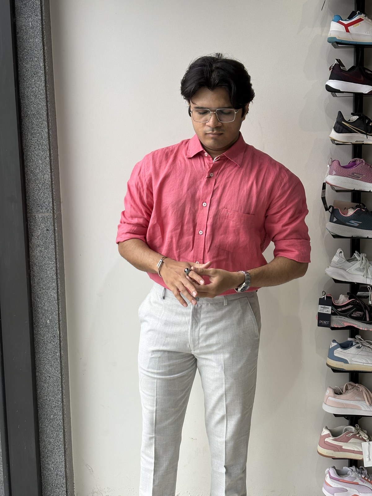 Dusty Rose Mandarin Collar Cotton Shirt angle 3