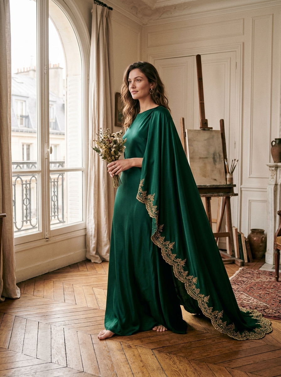 Embroidered Zari Silk Cape Gown